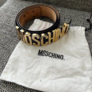 MOSCHINO NAVY BELT IN LEATHER WITH LOGO